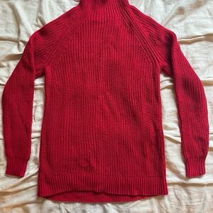 Classic Red Turtleneck Knit Sweater - Women's